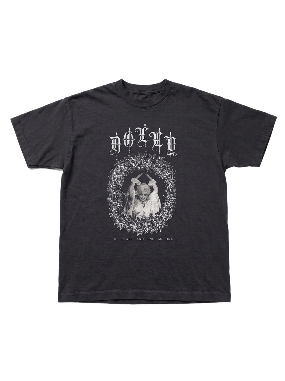 Dolly Parton Gothic Font Rose Wreath Alt Country Black T-Shirt